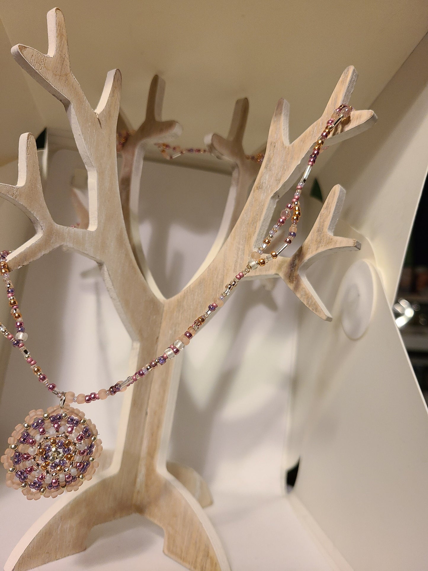 Shades of Pink Bead Soup Necklace with handmade pendant