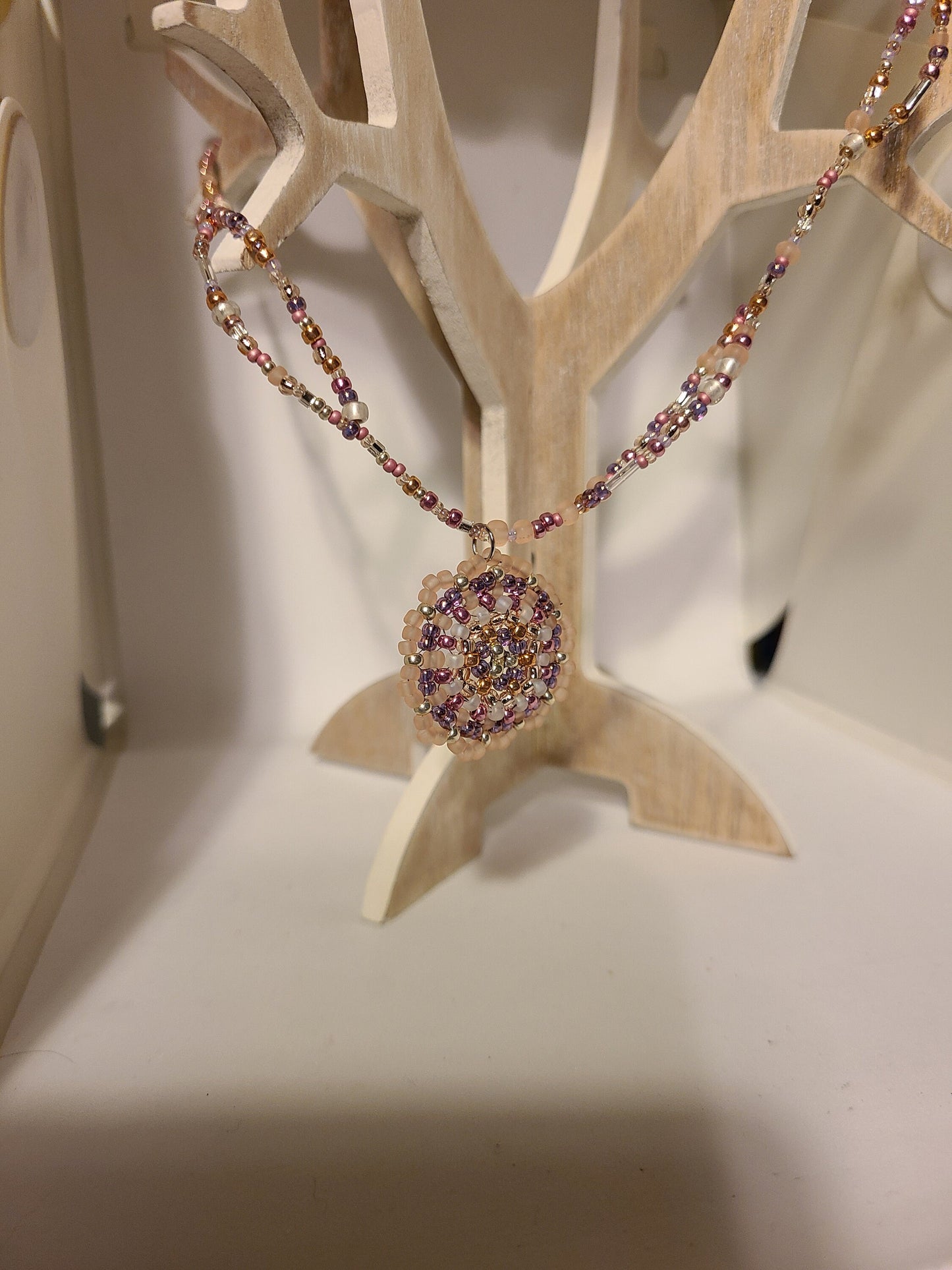Shades of Pink Bead Soup Necklace with handmade pendant