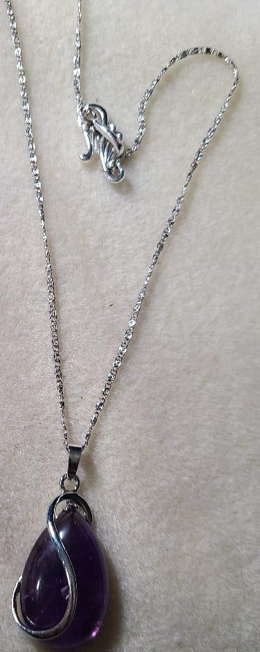 Amethyst & Brass Teardrop Necklace