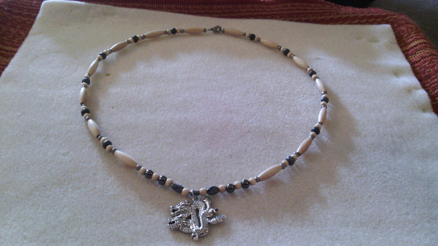 Wooden & Hematite Dragon Necklace